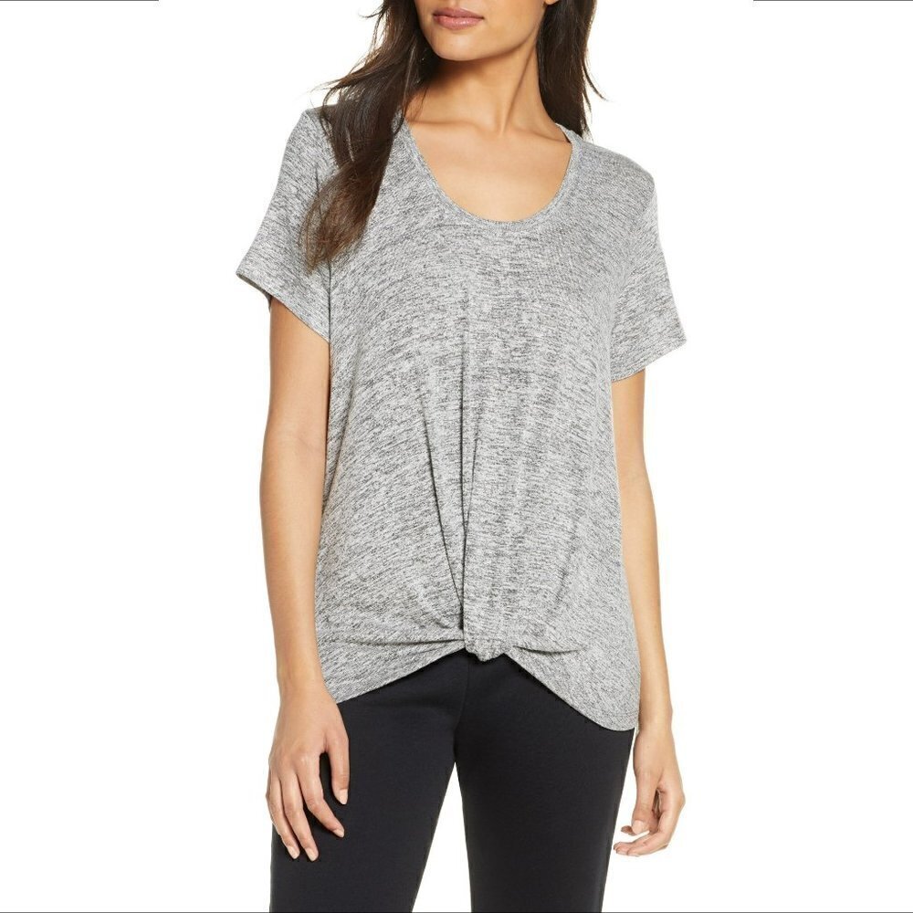 UGG Vikki Knot Hem gray black heather top blouse shirt twist knit women new M